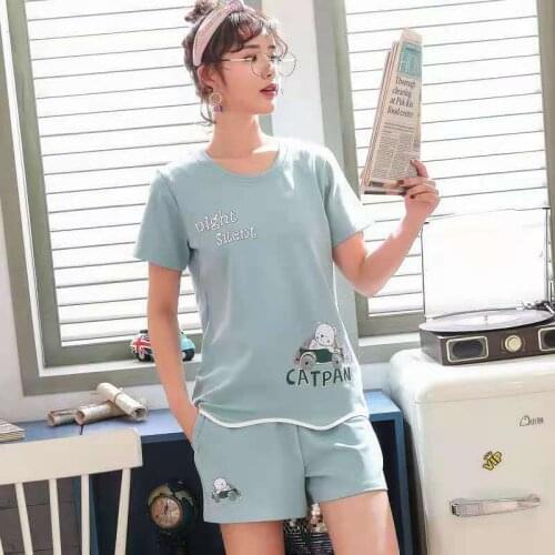Short Sleeve Thin Cartoon Print Cute Sleepwear Set Girl Pijamas Mujer Leisure Homewear Women Hot Sale Student Pajamas Sets