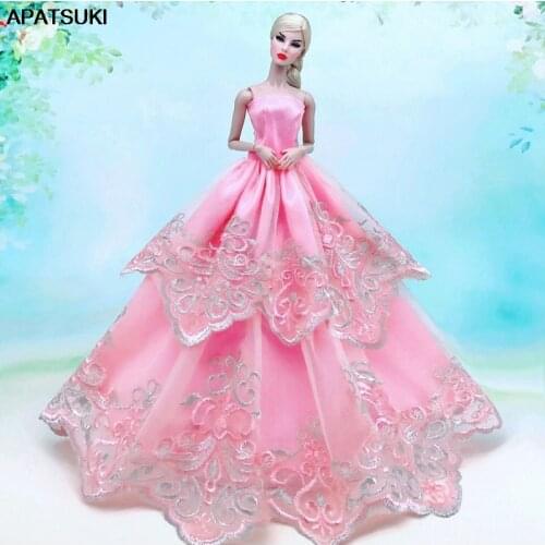 Pink Floral Lace Wedding Dress For Barbie Doll Outfits Fashion Doll Clothes Princess Party Gown For 1/6 BJD Dolls Accessories