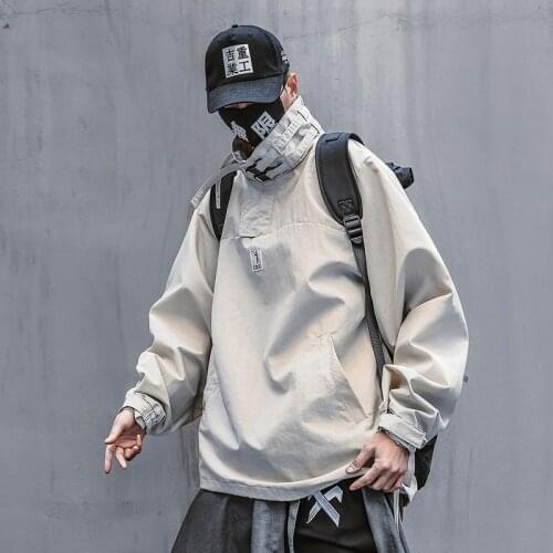 Techwear Turtleneck White Letter Print Jackets Coats Men Oversized Hip Hop Casual Japan Style Streetwear Autumn Male Outerwear