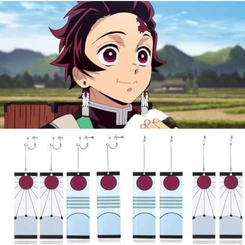 Fashion Acrylic Anime Demon Slayer hanging drop Earrings Cosplay kimetsu no yaiba Kamado Tanjirou women men Dangle Long Earrings