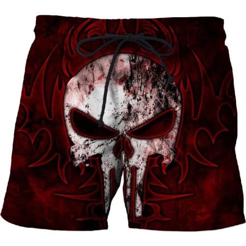 Punk Wind Red flame Skull 3D Beach Shorts Mens Quick-drying Swimwear Comfortable Sports Shorts Street Funny Funny Print Shorts