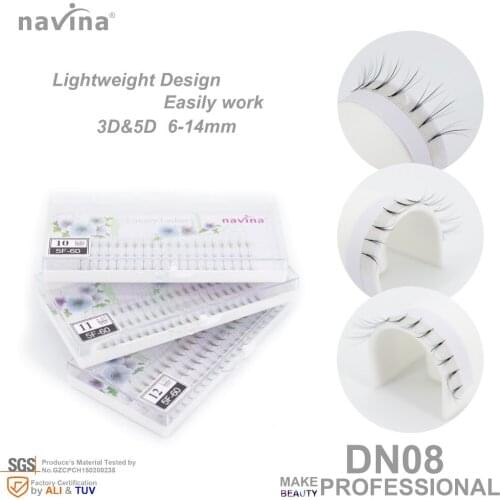 Navina Lightweight and flat silk false eyelashes of makeup, Curl C, Thickness 0.07-0.10mm, Petals 3D 5D,Length 6-14mm