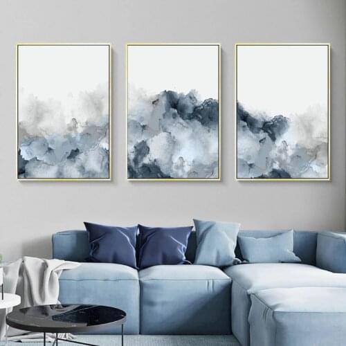 Blue Gray Wall Art Nordic Poster Abstract Watercolor Decoration Picture for Living Room Modern Canvas Painting Home Decor