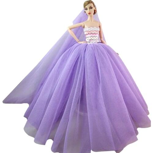 NK Newest Princess Doll Evening Gown Handmade Doll Clothes Lace Wedding Dress For Barbie Doll Accessories Baby Toys 071F