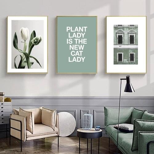 Nordic Green Plant Poster House Letter Canvas Painting Simple Flower Poster and Print Wall Art Picture Modern Room Decoration