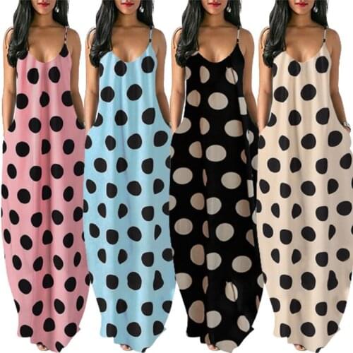 Hirigin 2021 European and American new popular large print wave point V-neck suspender dress summer plus size