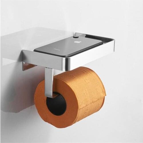 New 304 Advaced Stainless Steel Paper Towel Rack Punch-free Bathroom Toilet Phone Holder Black Roll Paper Storage Bracket