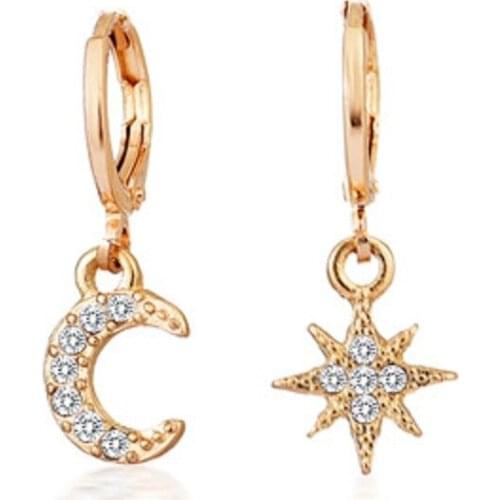 New 2020 Contracted Asymmetric Crystal Star Fashion Drop Earrings Delicate Joker Moon Style Women Earrings Jewelry Statement Hot