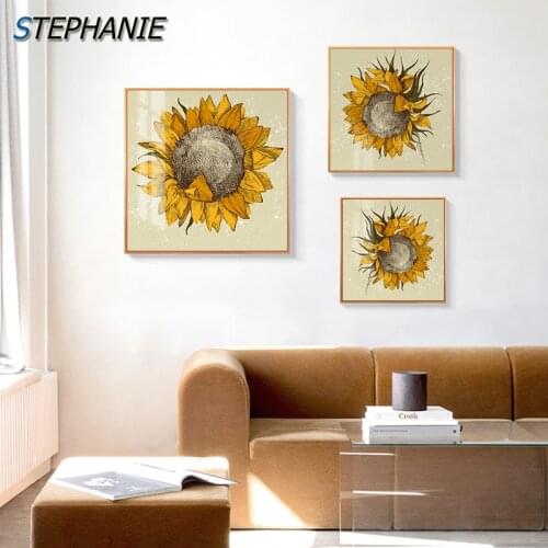 Nordic Yellow Flowers big Posters Sunflower Canvas Painting Modern Home Decor Minimalism Prints Wall Art Picture for Living Room