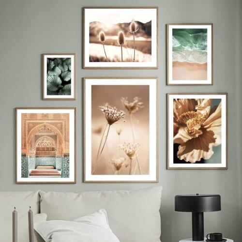 Beach Grass Green Leaf Dried Flowers Moroccan Door Nordic Poster Wall Art Print Canvas Painting Decor Pictures For Living Room