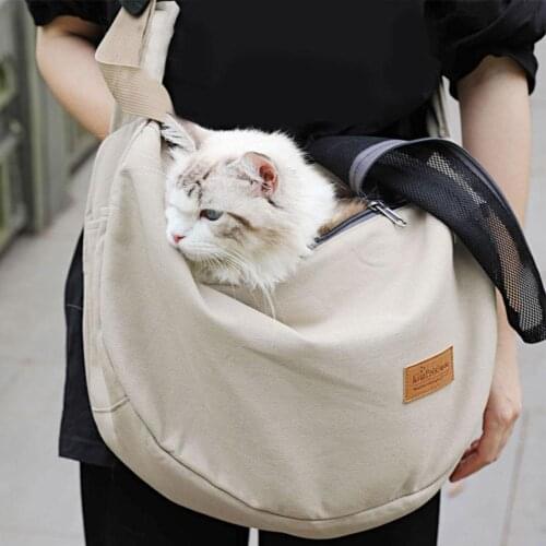 Pet Carrying Backpack Outdoor Adjustable Pet Front Pack Canvas And Breathable Mesh Travel Bag For Traveling Walks Hiking Camping