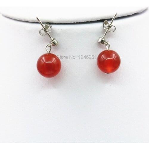 6mm 8mm 10mm 12mm 14mm Natural Red Chalcedony Earrings Stone Beads Stud Earrings Round Fashion Jewelry Making Women Girls Gifts