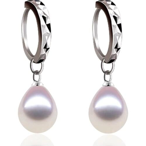 925 Sterling Silver Jewelry Fashion Pearl Earrings real 8-9mm natural freshwater Pearl earrings for woman free shipping