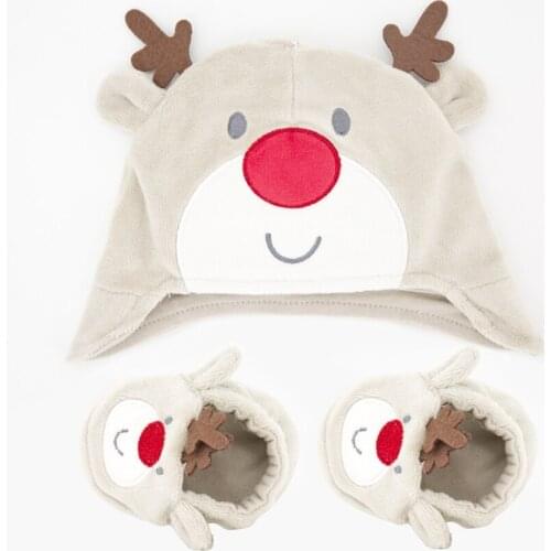 Honeyzone Baby Christmas Hat Set Girls Boy First Walkers Newborn Cap Baby Girl 3pcs/set Baby Hat 0-3M