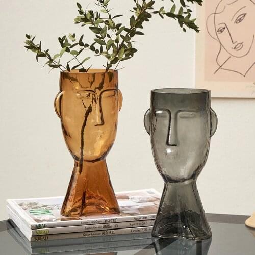 Nordic Creative Face Glass Vase Transparent Vases for Decoration Living Room Decor Flower Vase Table Decoration Accessories Gift