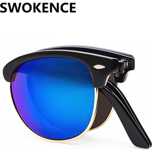 SWOKENCE UV400 Folded Sunglasses Women Men Fashion Brand Design Rivet Frame Portable Folding Sun Glasses Driving Spectacles SA02