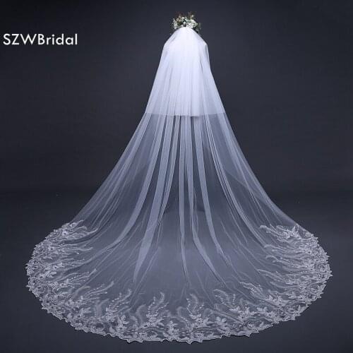 Wedding Accessories 2021 White Bridal Veil Lace Edge wedding veil 2021 Sexy wedding veil with comb Casamento cathedral veil