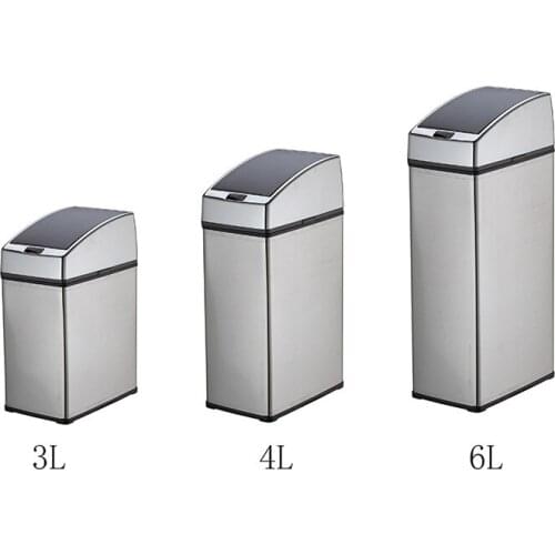 Smart Inductive Ashbin 6L Large Capacity Garbage Can Stainless Steel Cylindrical Induction Kitchen Trash Can Trash Bag Holder