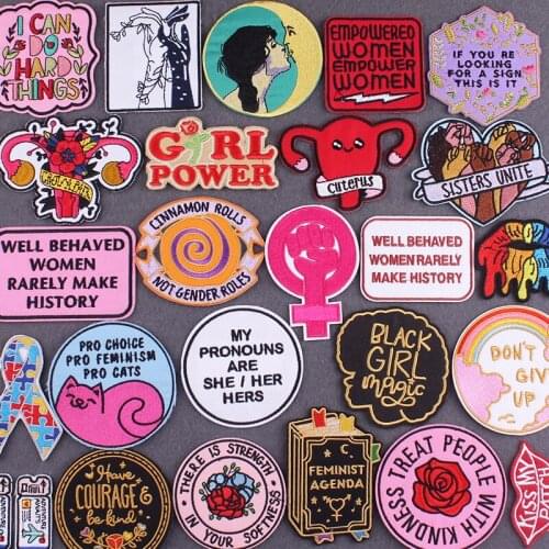Girl Power Embroidered Patches On Clothes Stripes Women Clothing Stickers DIY Iron On Patches For Dress Badges On Backpack Decor