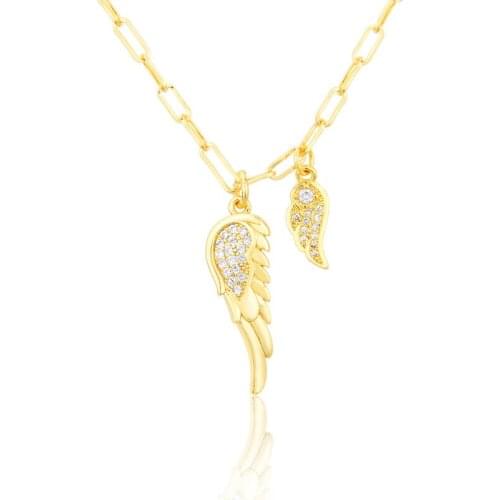 WTLTC Drop Metal Small Tiny Feather Necklaces for Women INS Hot Dangling Zircon Wing Necklaces Chokers 2021 Factory Wholesale