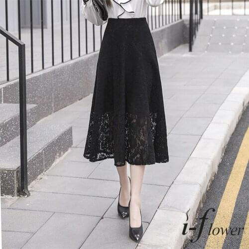 Elegant Fashion long Skirts Womens 2021 Summer Elastic High-Waist Back Zipper Fly Lace Skirts Large Swing Umbrella Skirt