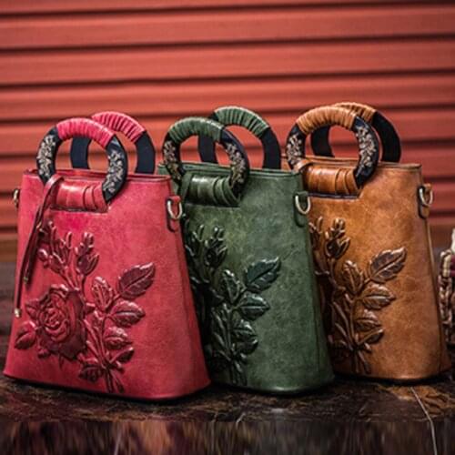 Chinoiserie Embossing Leather Women Bags Handbags Women Famous Brands Big Shell Floral Vintage Women Shoulde Bag Female