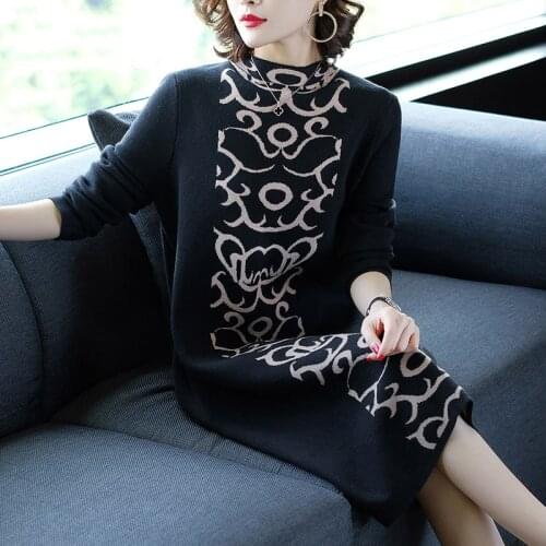 ZUOMAN Women Sweater Dress Vintage Fashion O-neck Long Sleeve Knitting Dress Female S M L XL XXL 3XL High Quality