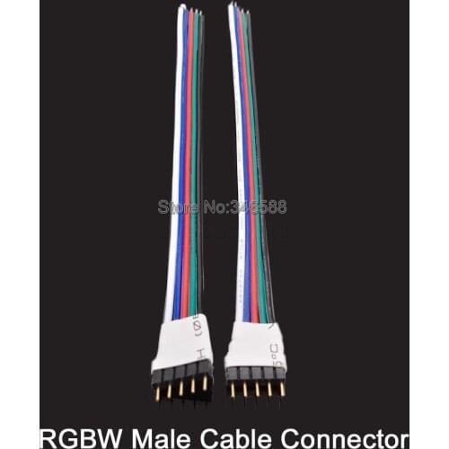 10pcs/lot 5Pins 5-Pin Male RGBW LED Connectors with 15cm Wire Cable for 5050 SMD RGBW or RGBWW LED Strip Light