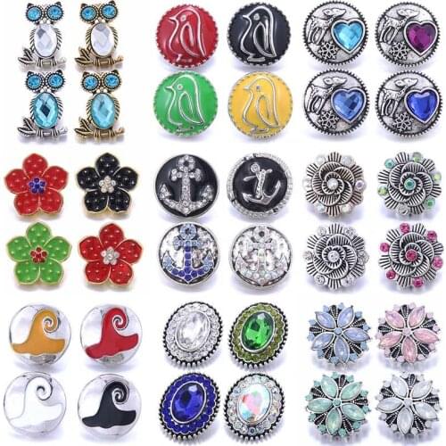 10pcs/lot High Quality Snap Button Jewelry DIY Crystal Rhinestone Flower 18mm 20mm Metal Snap Buttons Fit Snap Bracelet Bangle