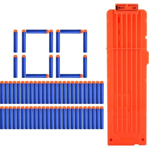 100pcs Soft Bullet Round Head Hollow Foam + 18 Bullets Soft Bullet Clips For Nerf N-strike Elite Series