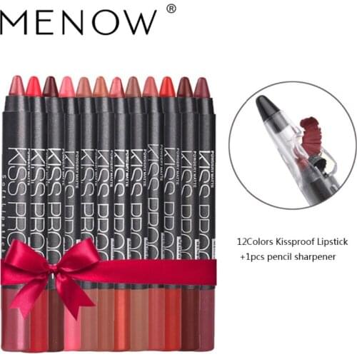12pcs/lot Menow lipstick with 1pcs sharpener soft matte lipstick lip pencil makeup long lasting waterproof batom free shipping