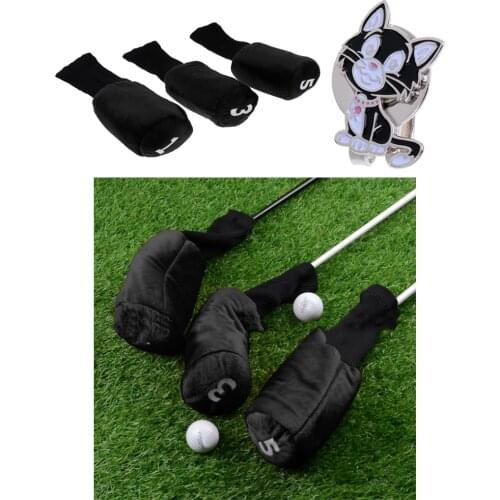 3pcs Long Neck Golf Club Head Cover Wood Headcover and Cat Hat Clip Golf Club Wood Head Covers Sock 3 5