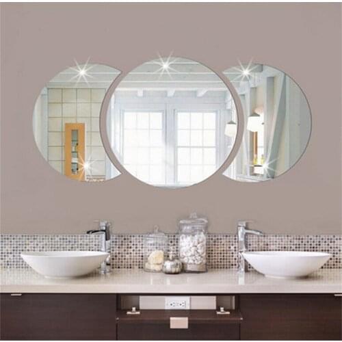 3Pcs/Set 3D Mirror Wall Sticker Round Mirror DIY TV Background Room Stickers Wall Decor bedroom Bathroom Home Decoration mirror