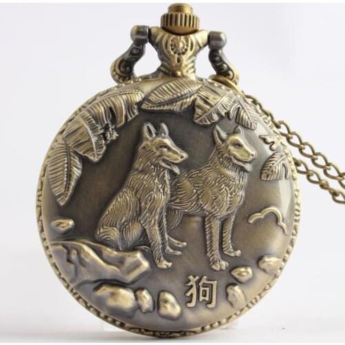 50pcs/lot Bronze Dog Quartz Pocket Watch Necklace Pendant Gift Watches Men Women Watches