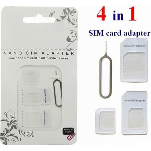 100 PCS 4in1 Noosy Nano Sim Card Adapter + Micro Sim cards adapter + Standard SIM Card Adapter For iPhone 7
