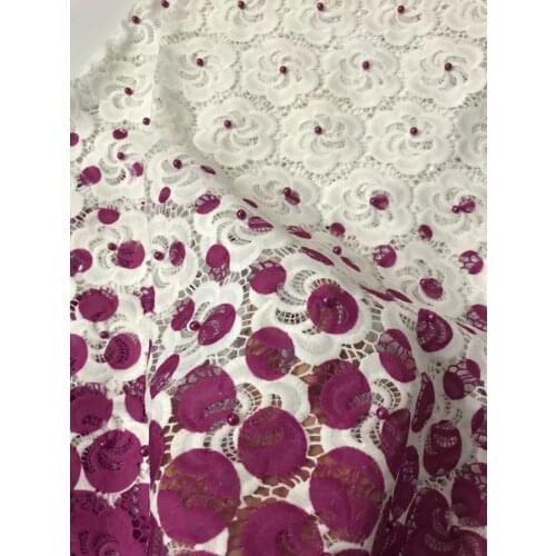 African Lace Fabrics 2018 High Quality Purple Cord Guipure Lace Fabric Women Nigerian Water Soluble Lace Fabric With Beaded AFRF