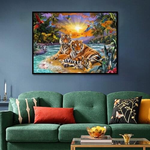 30x40 Diy Diamond Painting 5d for Home Decor , Living Room Decoration ，Tiger, Family of Three