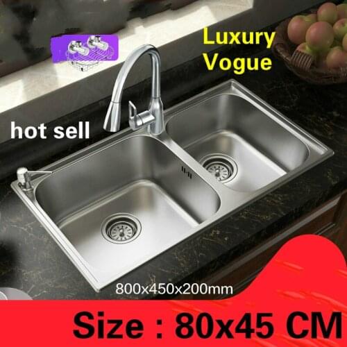 Free shipping Standard luxurious fashion kitchen double groove sink food grade stainless steel whole drawing hot sell 80x45 CM