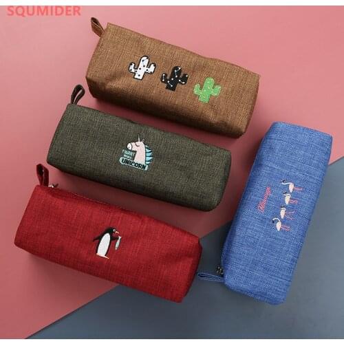 Enlarged Cloth Cute pencil case embroidery school Pencil cases large capacity stationery bag Animal Pen case student storage bag