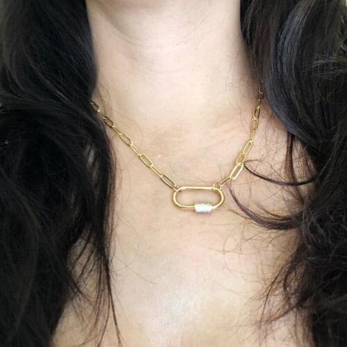 Women fashion exquisite spiral buckle pendant necklace openable carabiner punk paper clip chain choker 2020 trendy accessories