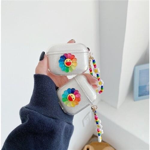 Cute Sun Flower Earphone Case For AirPods 1 2 Wireless Bluetooth Earphone Cover For Airpods Pro Soft Glitter Cases with Bracelet