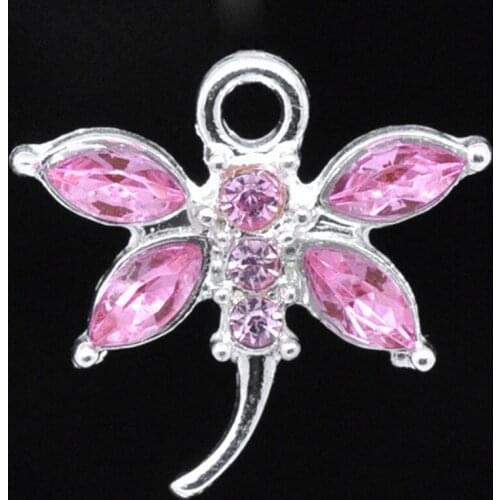 DoreenBeads Retail Silver color Pink Rhinestone Dragonfly Charm Pendants 20x19mm,sold per pack of 10