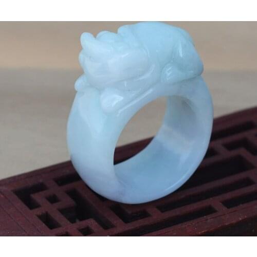 Drop Shipping pea green colorJade Ring Emerald Jade Rings Hand carved Round Circle Rings brave troops Gift for Men Jewelry