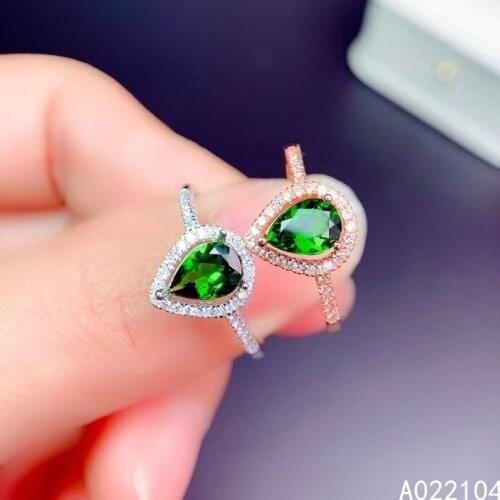KJJEAXCMY fine jewelry 925 sterling silver inlaid Natural Diopside women classic fashion water drop adjustable gem ring support