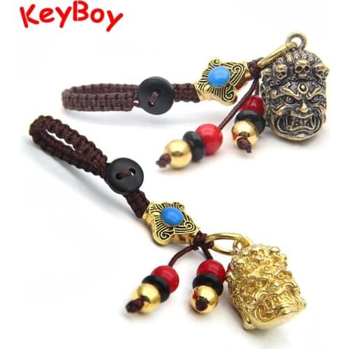 Brass Fudo King Skull Head Reincarnation Lord Car Keychains Pendant Vintage Tibetan Buddhist Women Bag Hanging Gifts Accessories