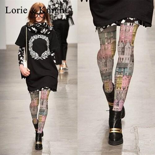 Retro European-style Building Print Fashion Tights Pantyhose for Ladies