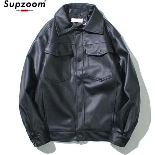 2020 New Arrival Hot Sale Spring Motorcycle Loose Youth Casual Pu Coat Students Synthetic Leather Jacket Men Turn-down Collar