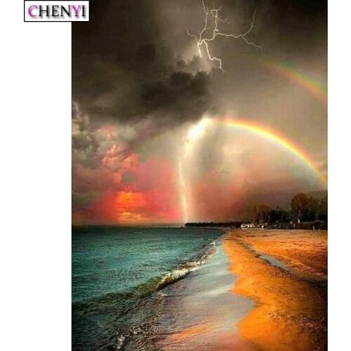 CHENYI 5D Full Square Round Diamond Painting Sea and Rainbow Diy Kit Diamond Embroidery Cross Stitch Mosaic Picture Home Decor