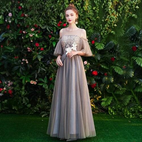 2020 New Fashion Evening Dress Illusion V-neck Short Sleeve a Line Prom Banquet Dresses Bridesmaid Dress Wedding Party Dresses