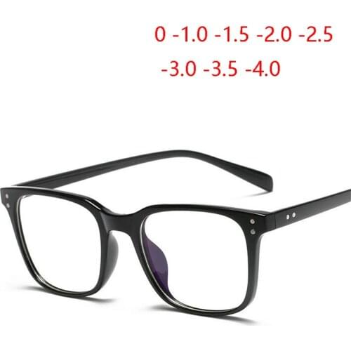 1.56 Aspherical Lens Prescription Eyeglasses Women Men Retro Rice Nail TR90 Square Myopia Glasses Black Frame 0~-4.0